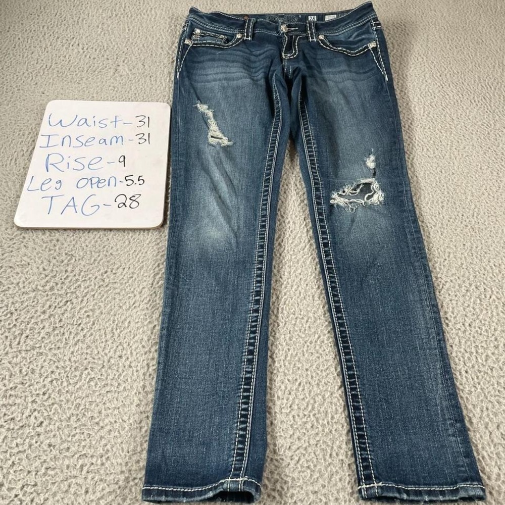 Miss Me Skinny Jeans Blue Distressed Embroidered Studded Womens Size 28 Distress